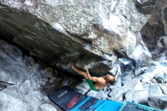 Jake Oughton bouldering Supernova [Font 7c], Magic Wood, Switzerland, 2018