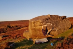 Jake Oughton bouldering in the Peak, Autumn 2019