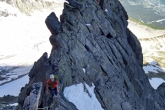 On the ridge above Les Lepidopteres, Aiguille du Peigne. Summer 2019
