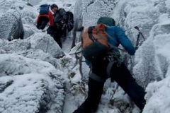 Dominic Oughton, Dave Palmer, Ade Pedley, Cambridge Climb, Bowfell Buttress. Photo: Andy Stewart